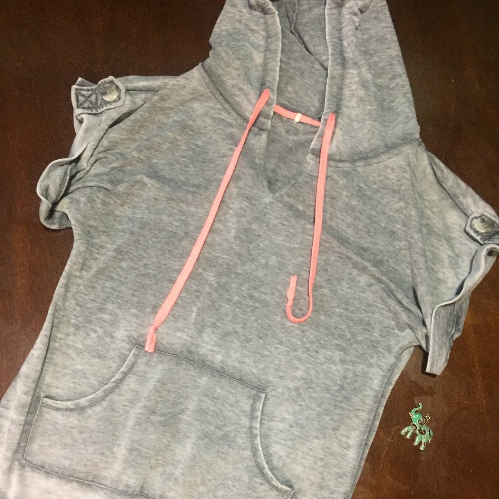 Short Sleeve Acid Wash Hoodie
